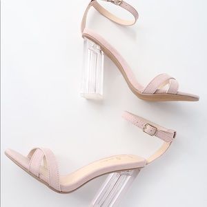 Brand new in box- ISMAY BLUSH SUEDE LUCITE HEELS